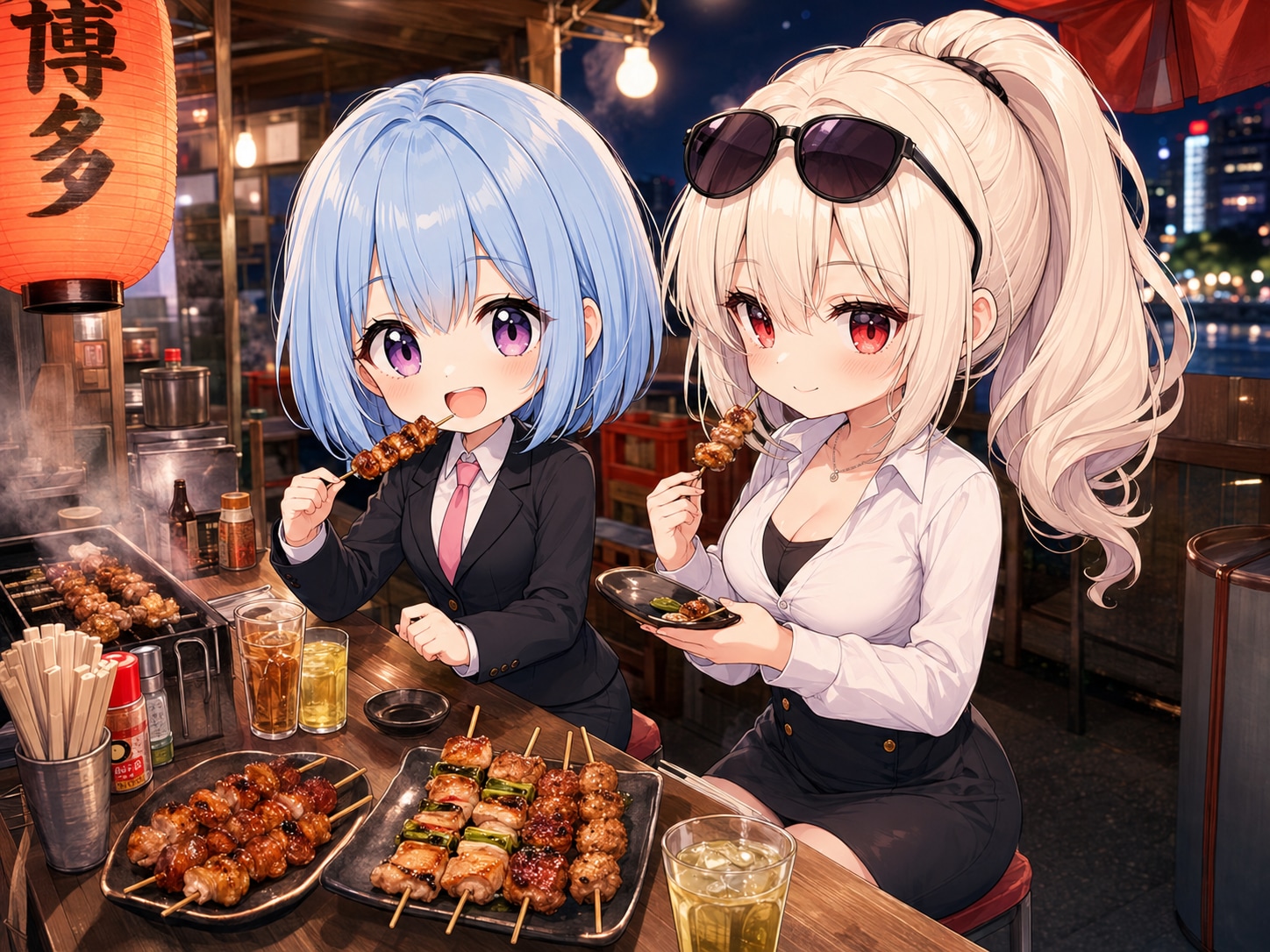 出張の夜は、博多で焼き鳥！🍢✨ | の人気AIイラスト・グラビア