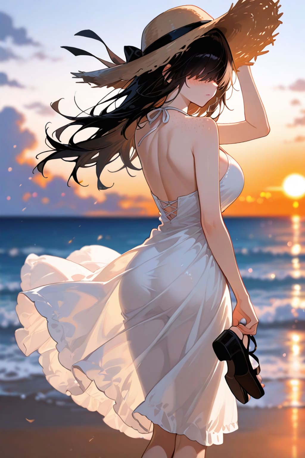 日没まで陰キャちゃんと海デート | の人気AIイラスト・グラビア