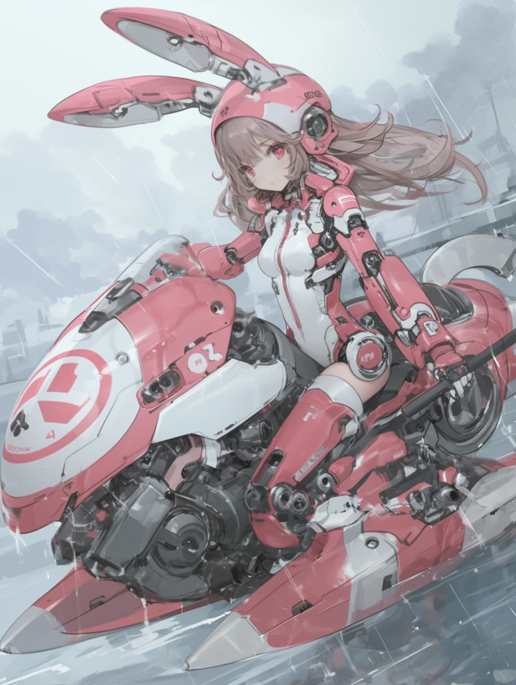 pink bunny cosmic armor girl sci-fi mode 兎耳武装機動隊