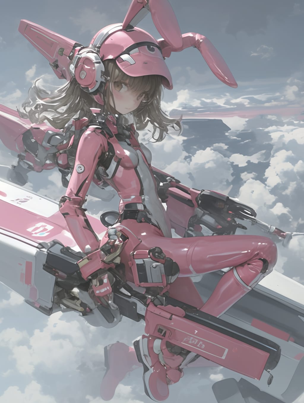 pink bunny cosmic armor girl sci-fi mode 兎耳武装機動隊