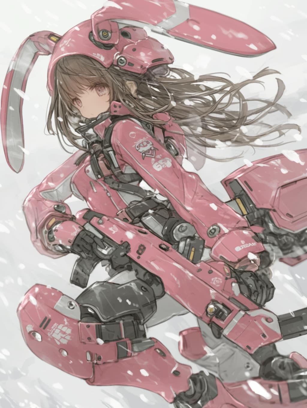 pink bunny cosmic armor girl sci-fi mode 兎耳武装機動隊