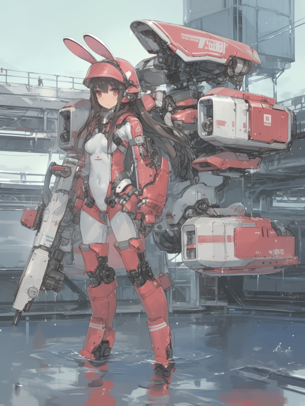 pink bunny cosmic armor girl sci-fi mode 兎耳武装機動隊
