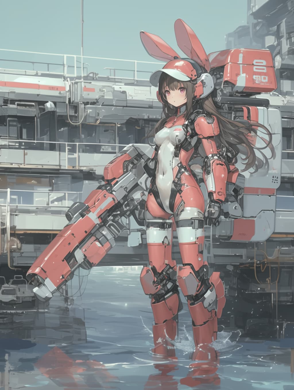 pink bunny cosmic armor girl sci-fi mode 兎耳武装機動隊