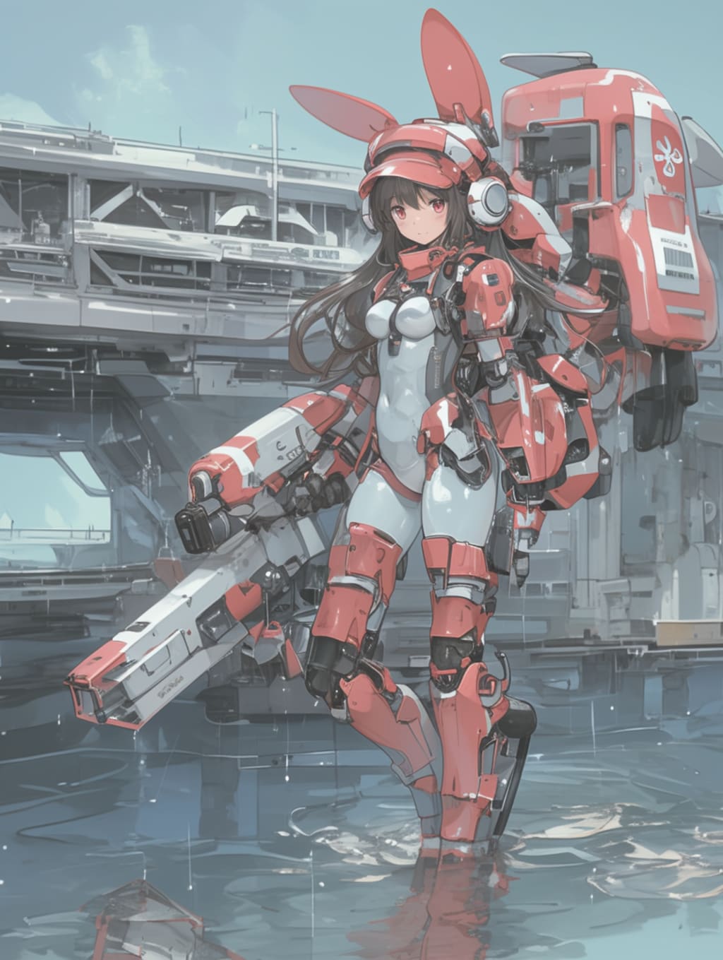 pink bunny cosmic armor girl sci-fi mode 兎耳武装機動隊