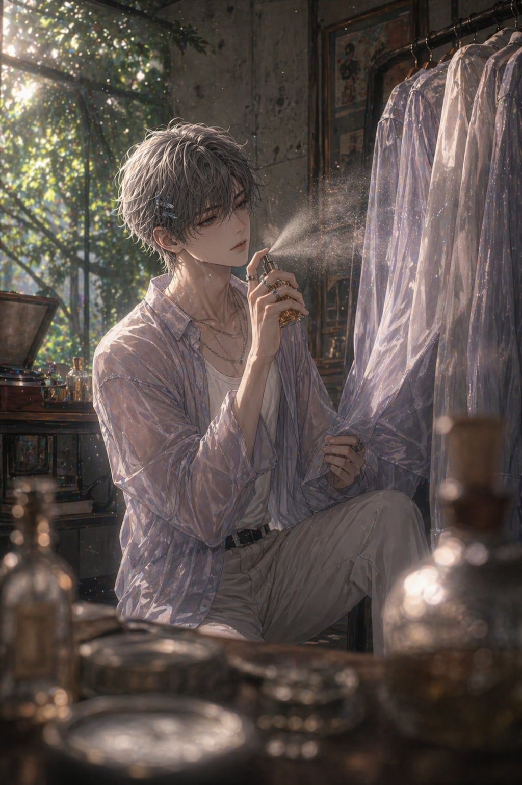 ガーリーな彼は、揺れる光と微かな音で形作られている。