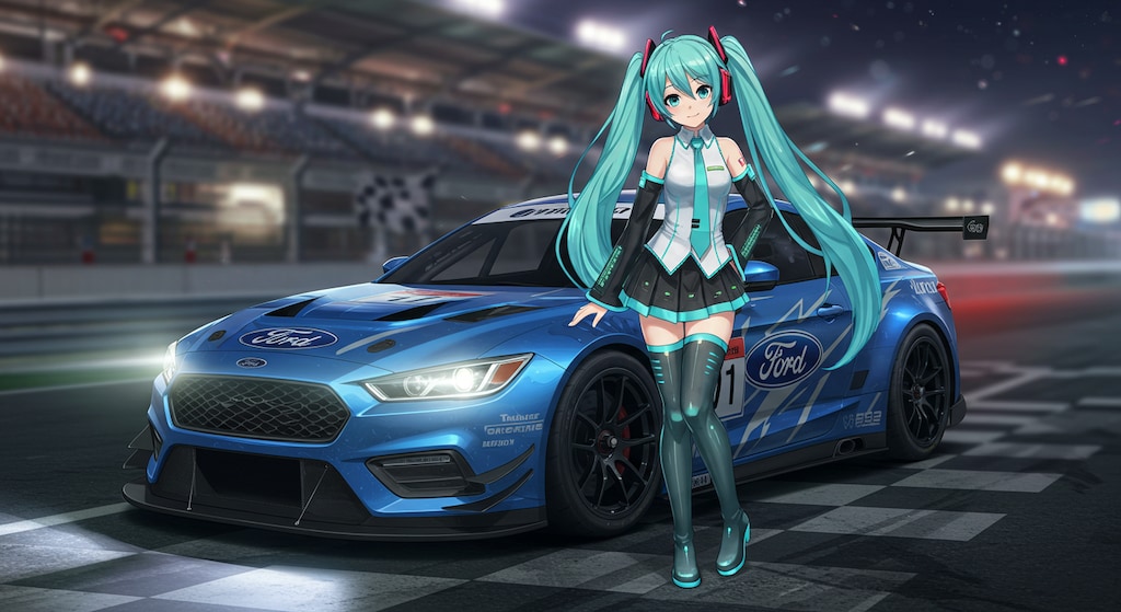 初音ミクとフォードレーシングカー