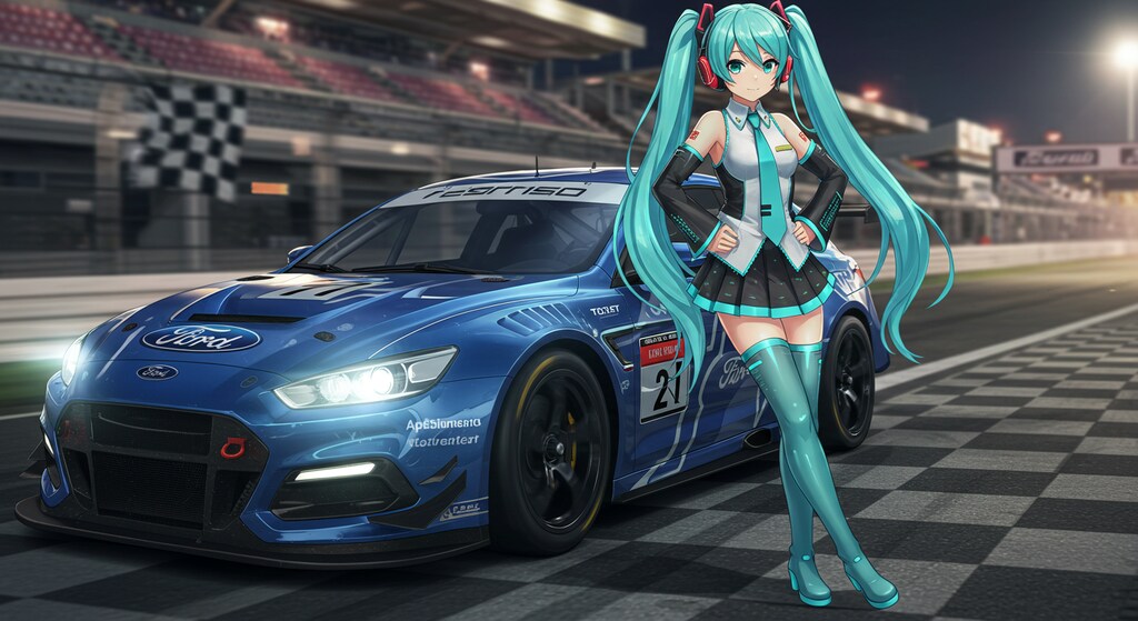 初音ミクとフォードレーシングカー