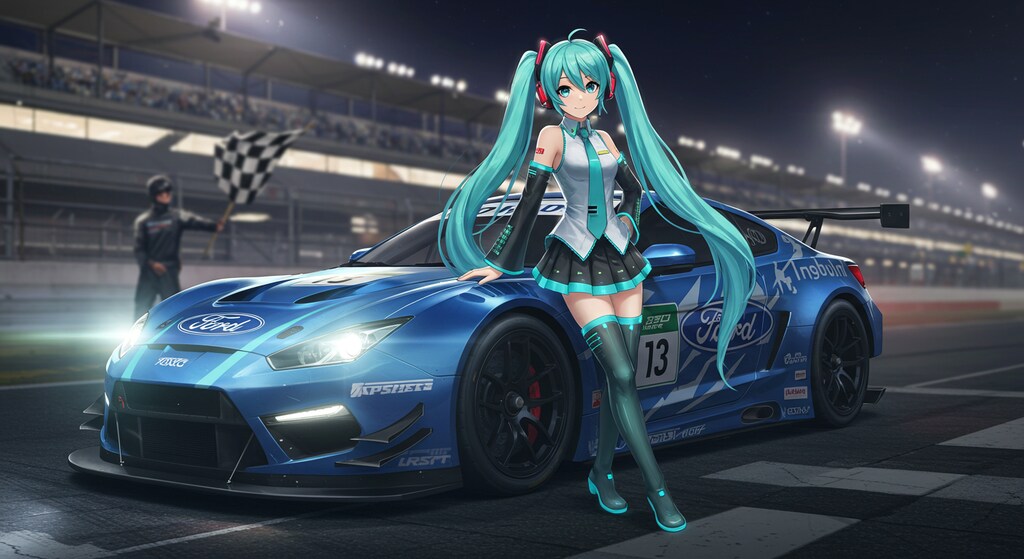 初音ミクとフォードレーシングカー