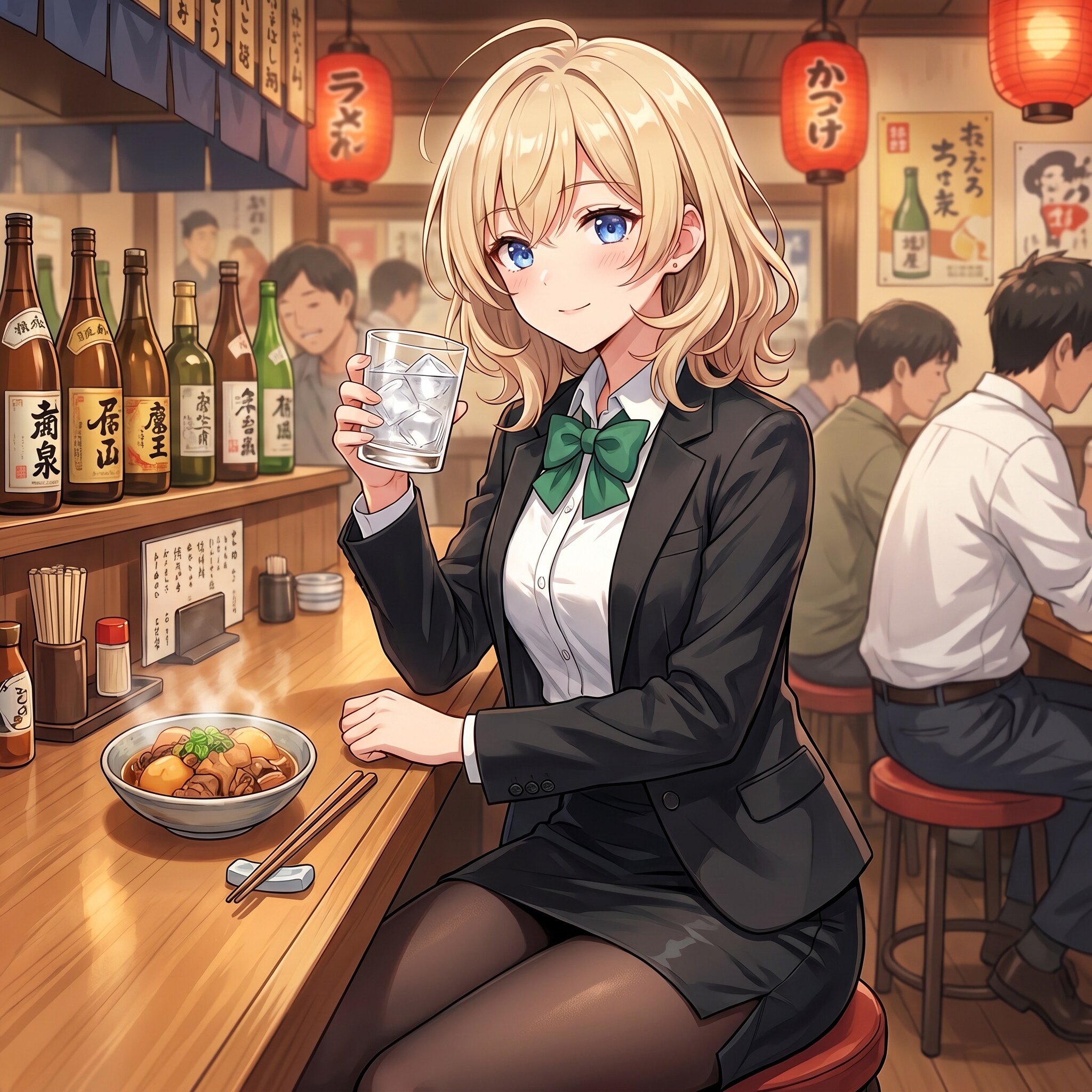 肉じゃがをツマミに芋焼酎を楽しむエイミーさん
