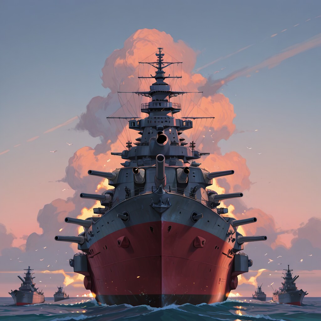 軍艦と夕暮れ | の人気AIイラスト・グラビア