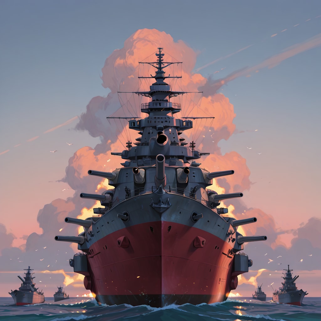 軍艦と夕暮れ