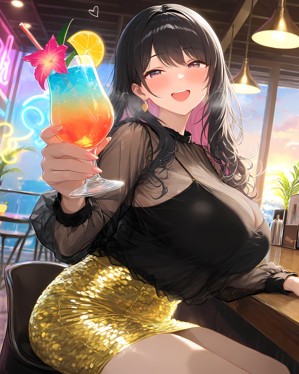 ネオン輝くバルで最高にハッピーな乾杯🍻💛