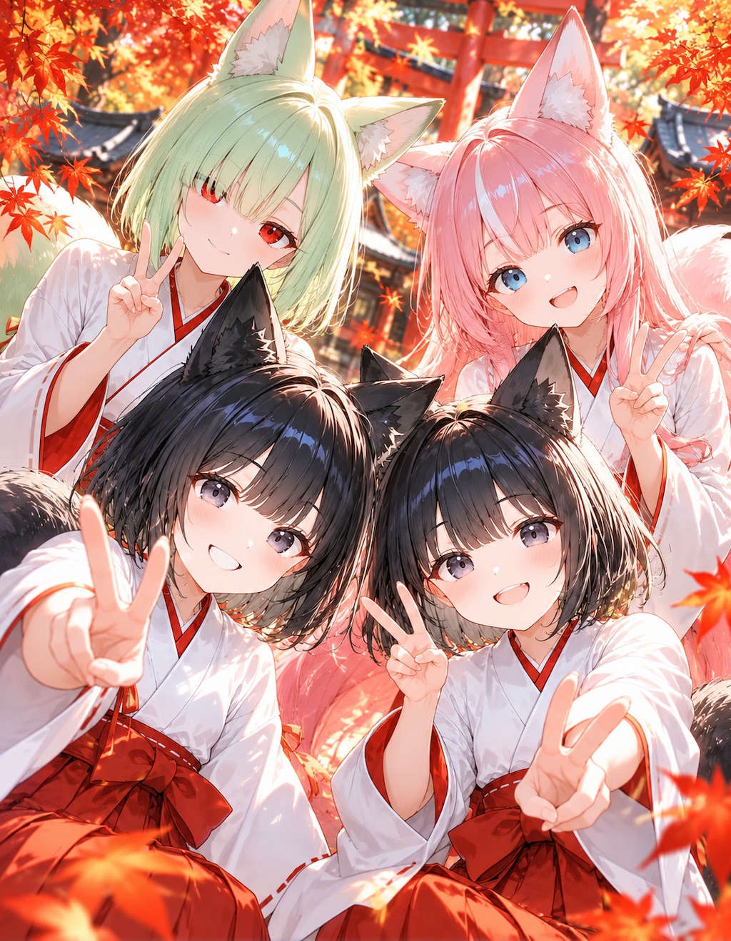 秋を彩る四人の狐巫女🍁