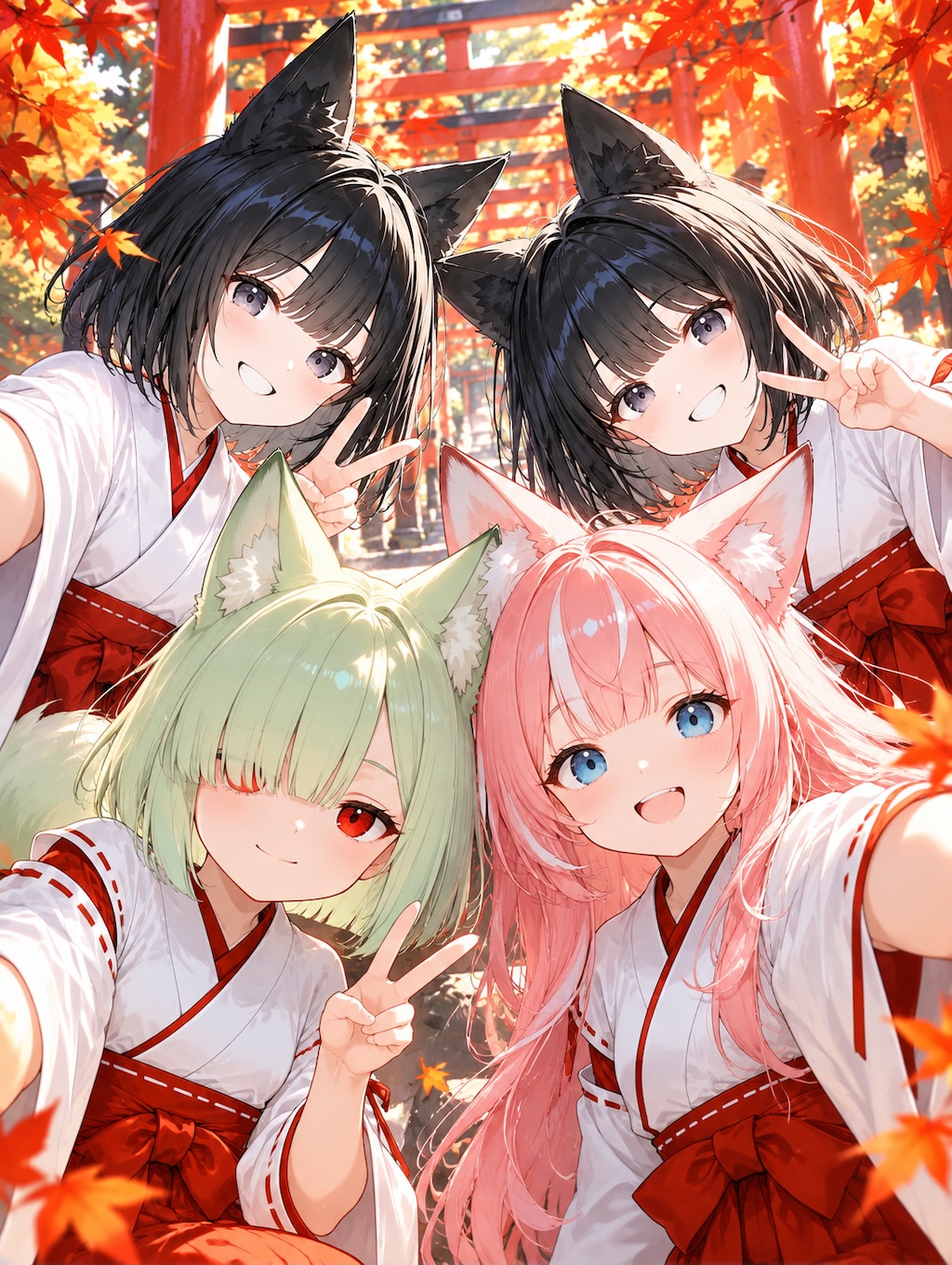 秋を彩る四人の狐巫女🍁