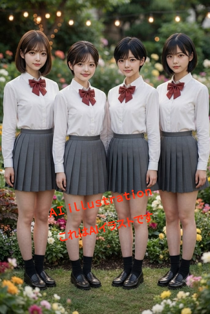 （4人をヘアカットさせてみたバージョン）  ボクにとってのふたりの初恋の美少女と、クールで大人びた美少女。 そして卒業まで長い黒髪を愛で続けた子。  AIイラストで、かつての同級生 4人を並べてみた─