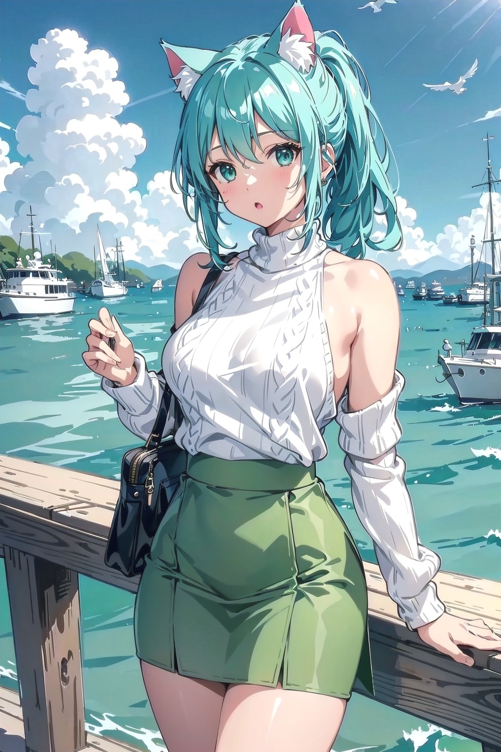 桟橋で待ちぼうけ🐱💧 | の人気AIイラスト・グラビア