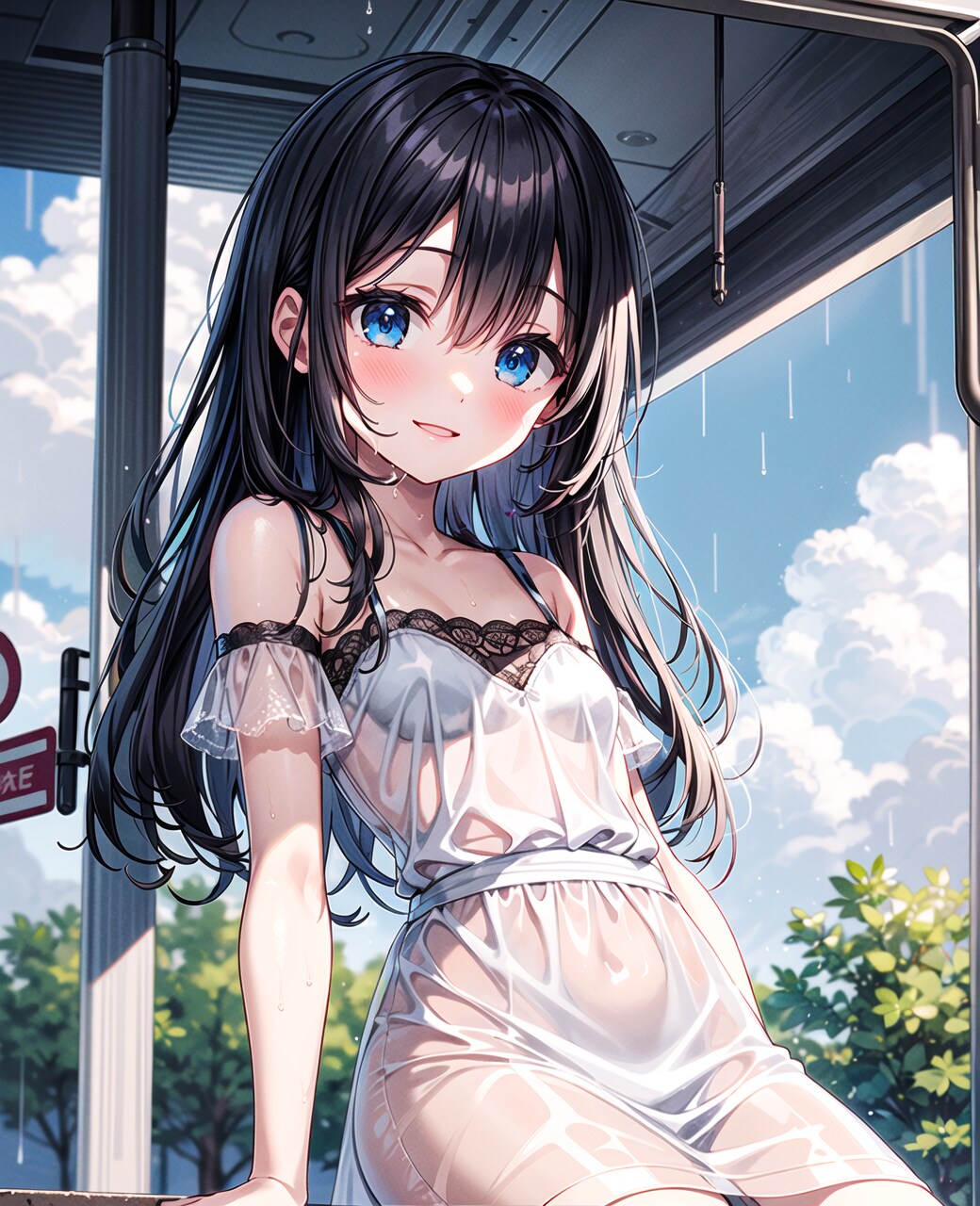 黒髪お嬢様・雨宿り