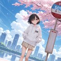 バス停と桜 4枚目