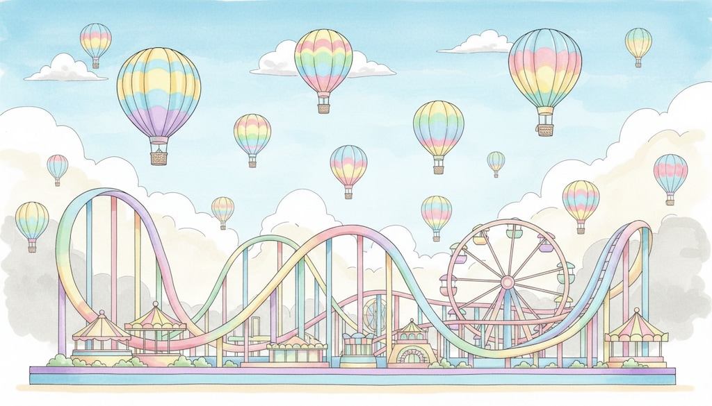 コピックアート、天空に浮かぶ虹色遊園地