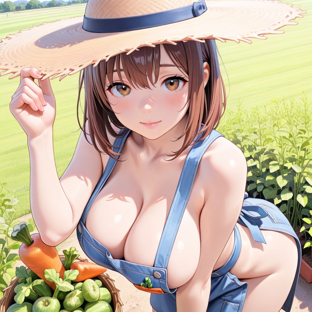 野菜の日のオーバーオール風な裸エプロン