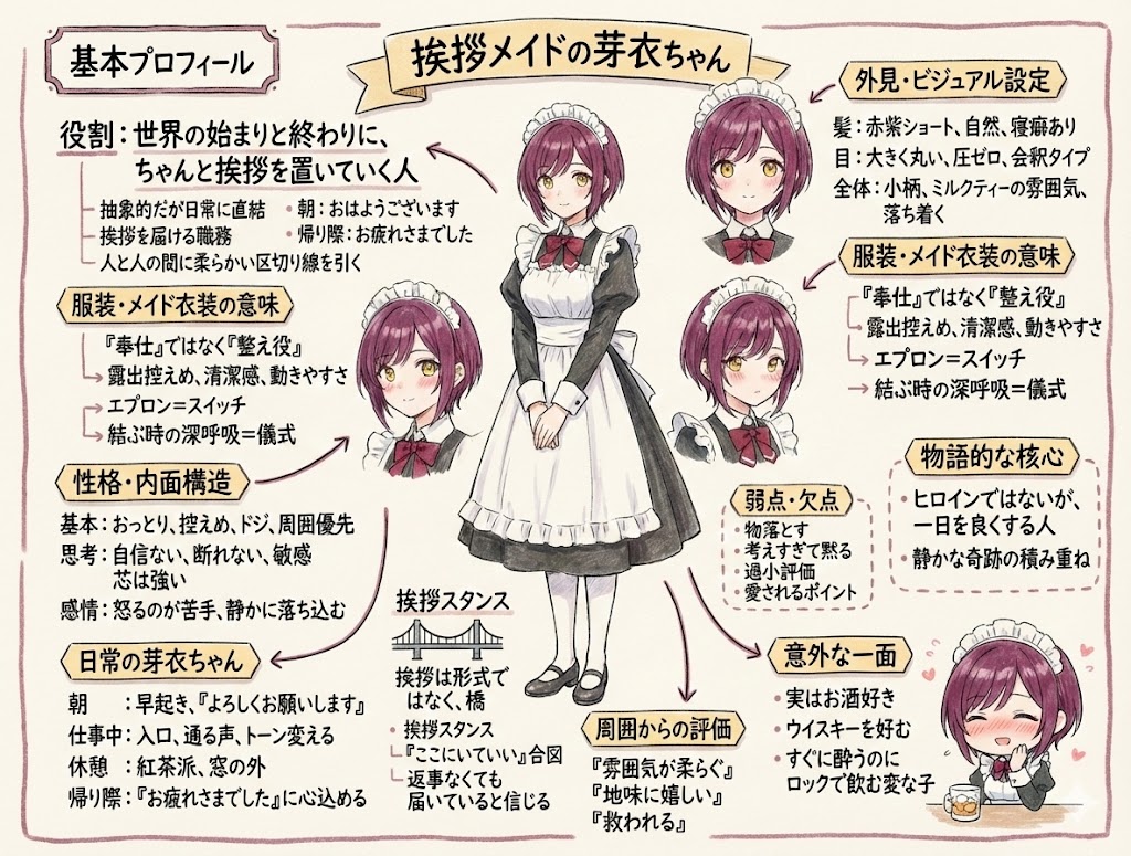 個人図解（挨拶メイドの芽衣ちゃん） | の人気AIイラスト・グラビア