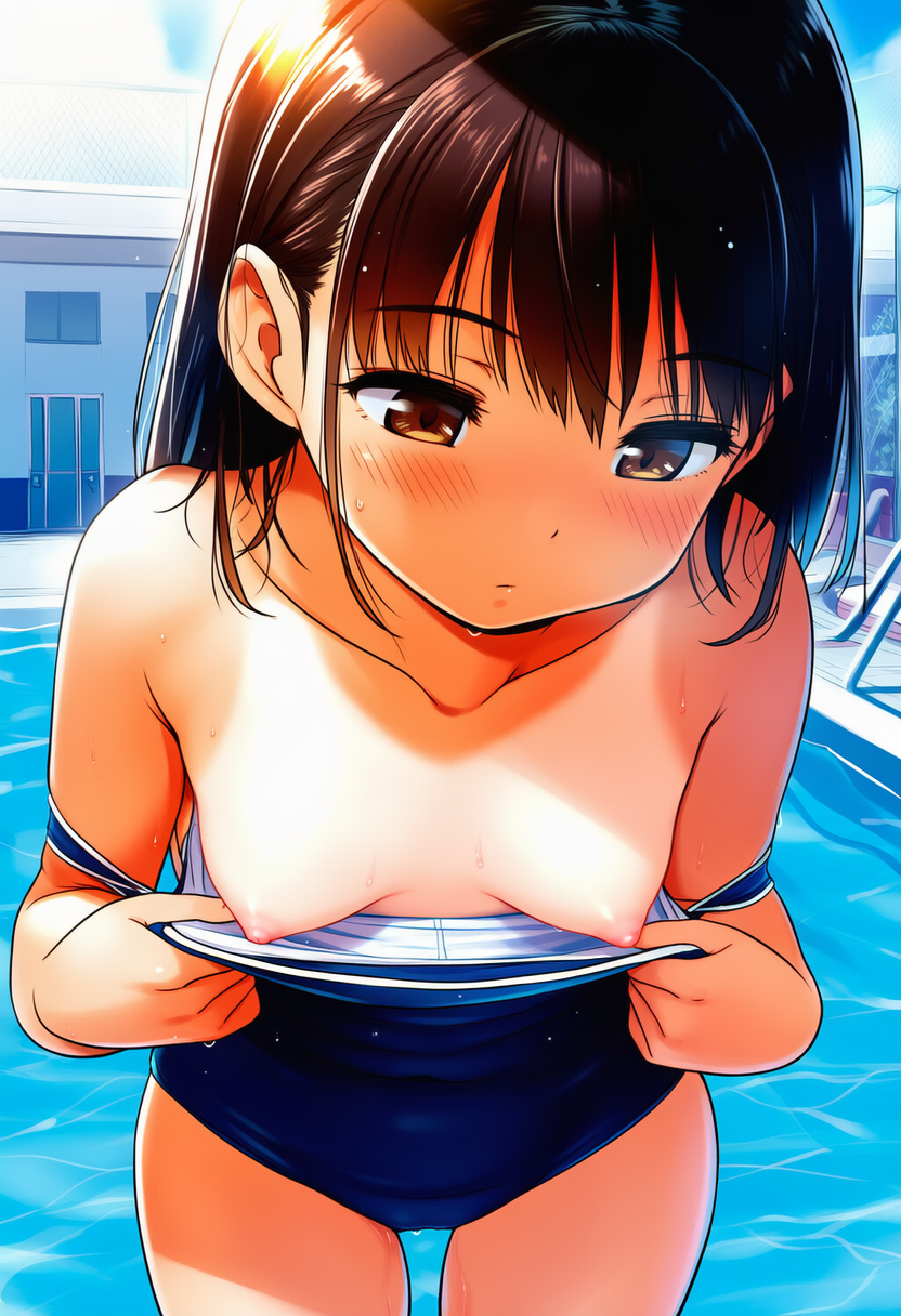 誰も見てないと思って自分の胸の膨らみを確認する子