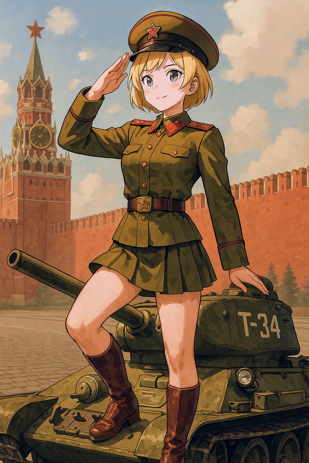 ソ連赤軍女性兵士とT−34戦車