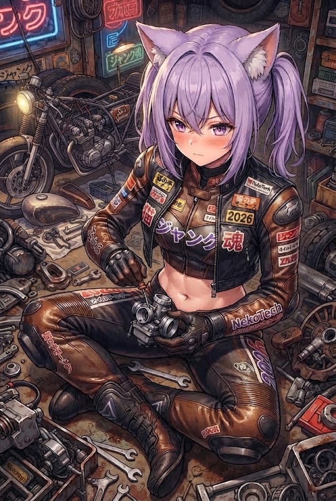 ジャンク屋でパーツいじりするライダーシス | の人気AIイラスト・グラビア