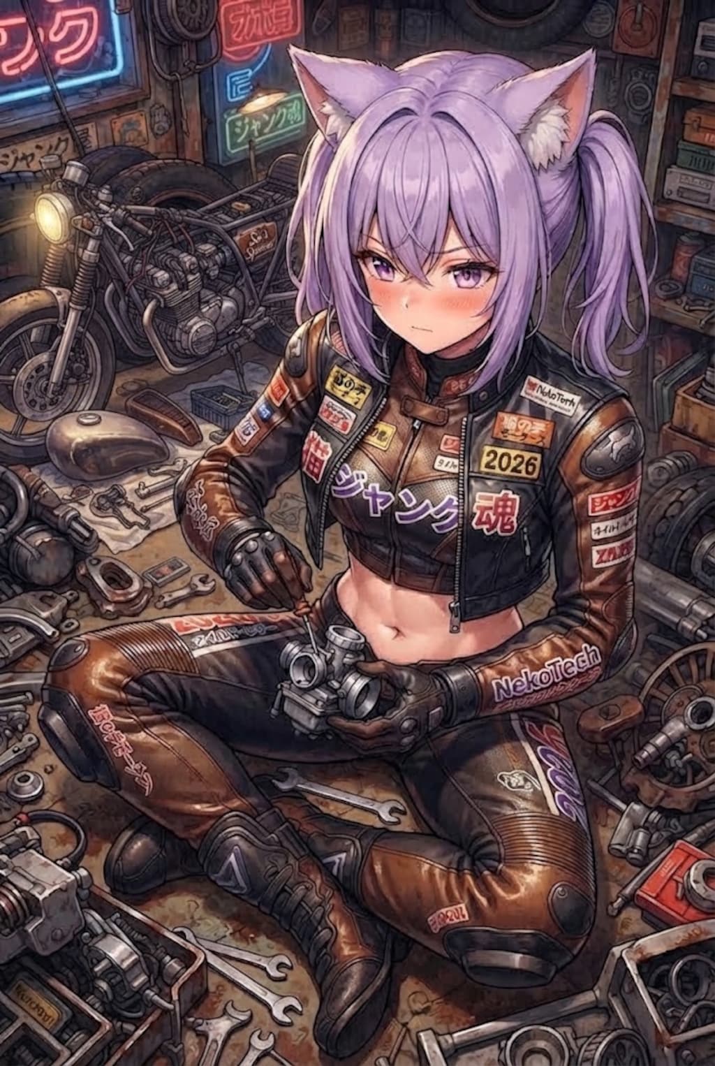 ジャンク屋でパーツいじりするライダーシス
