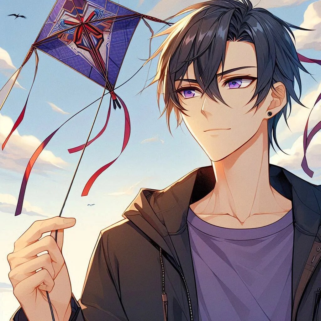 凧揚げをしている、黒髪短髪男性★その1(10枚)