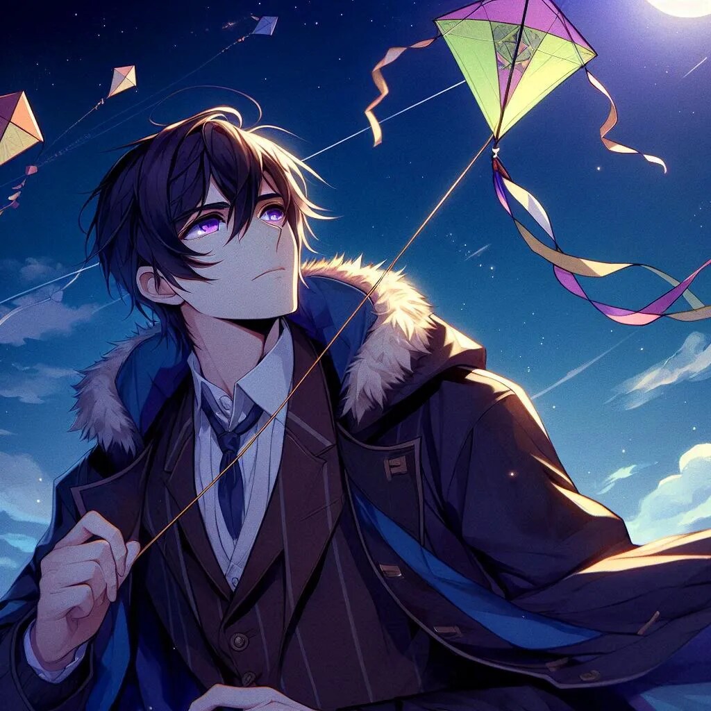 凧揚げをしている、黒髪短髪男性★その1(10枚)