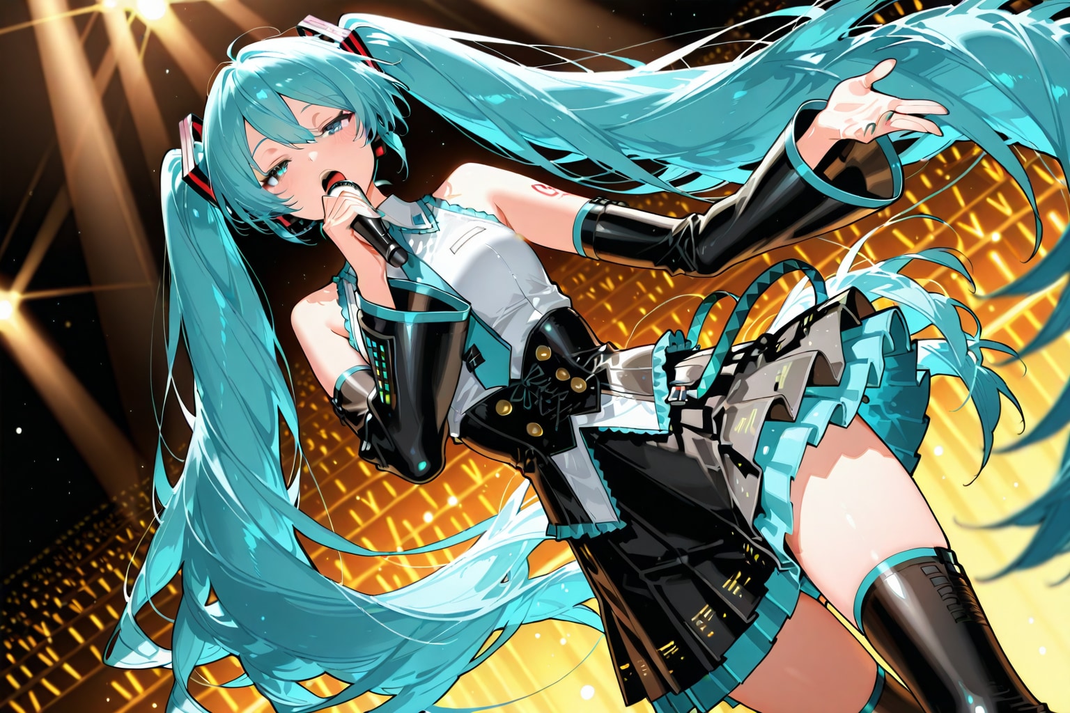 ステージで歌う「初音ミク」　ー横長画像ー | の人気AIイラスト・グラビア