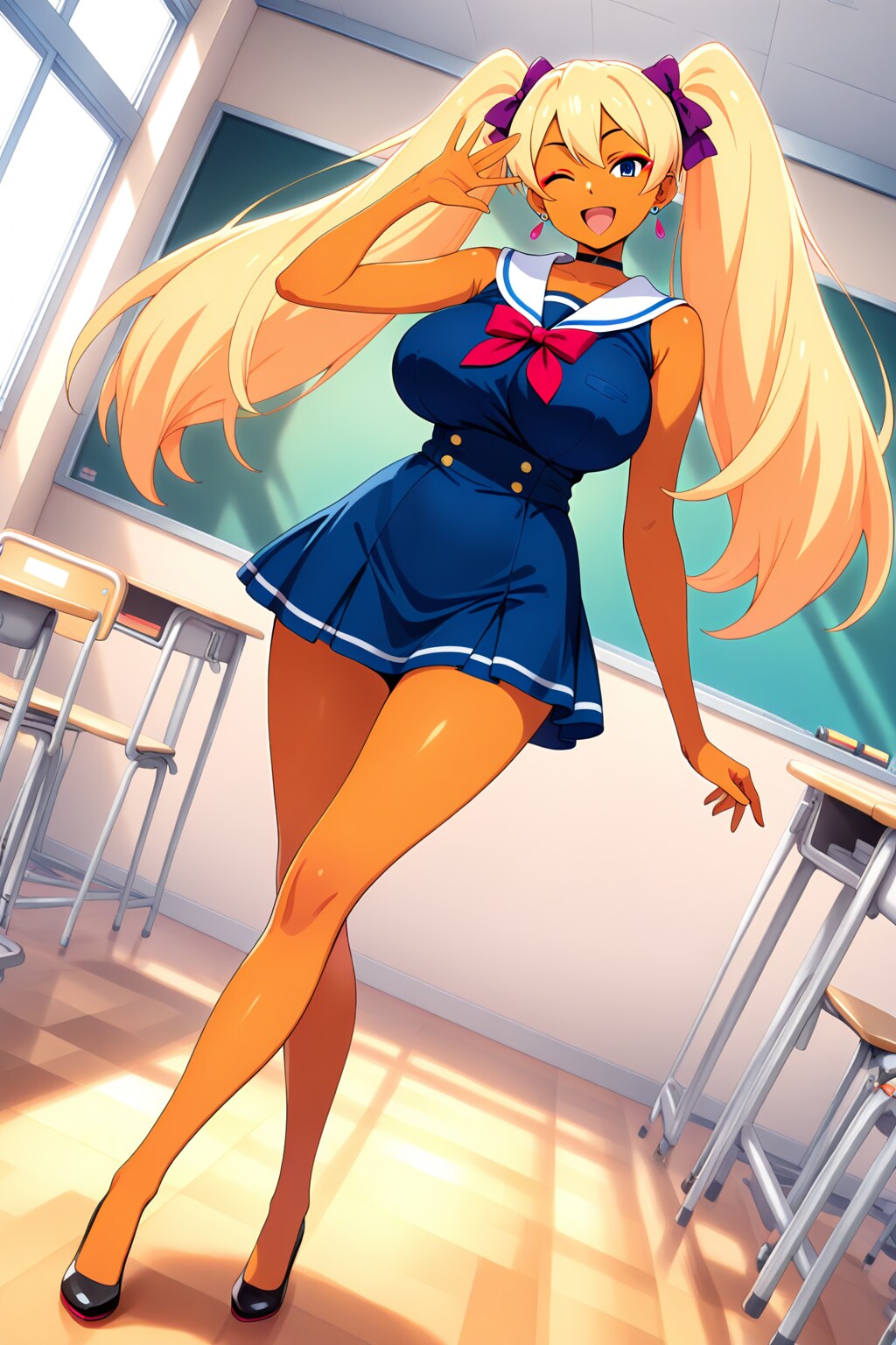 ノースリーブセーラー服のギャル