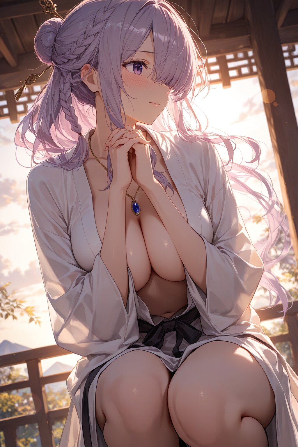 心配そうに祈るお姉さん♡