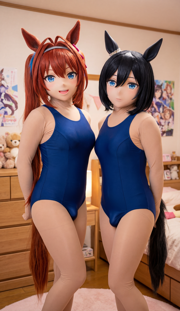 中の人は男性な競泳水着着ぐるみフラダス