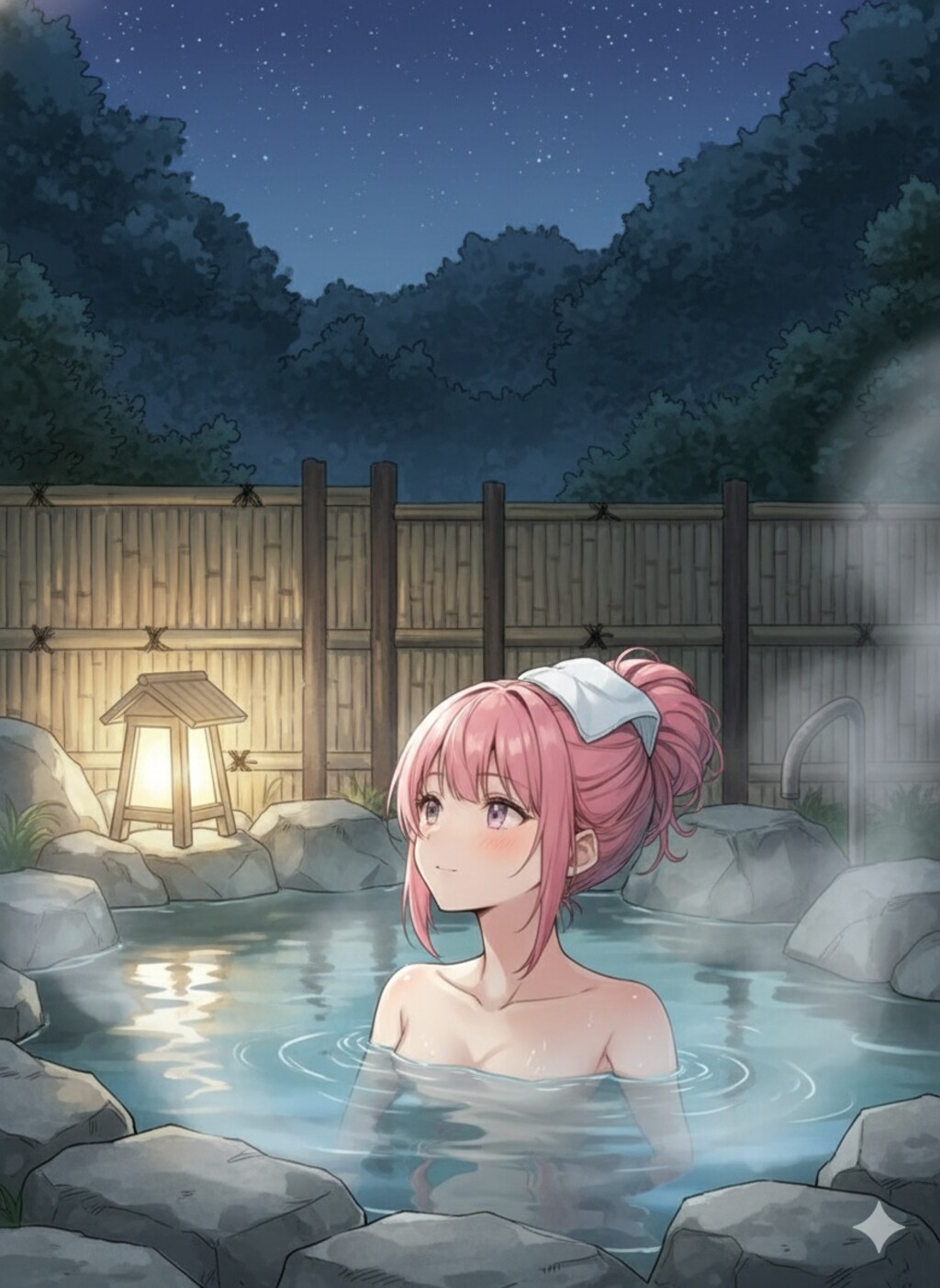 温泉に来たピンク髪ちゃん