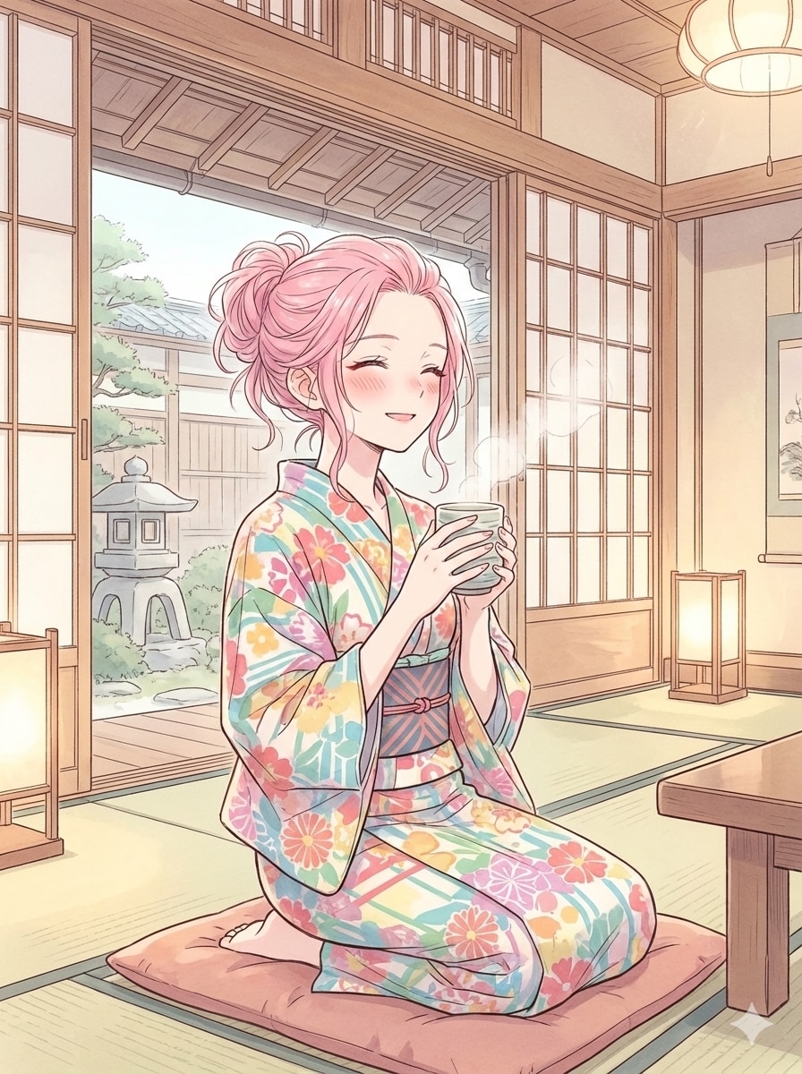 温泉に来たピンク髪ちゃん | の人気AIイラスト・グラビア