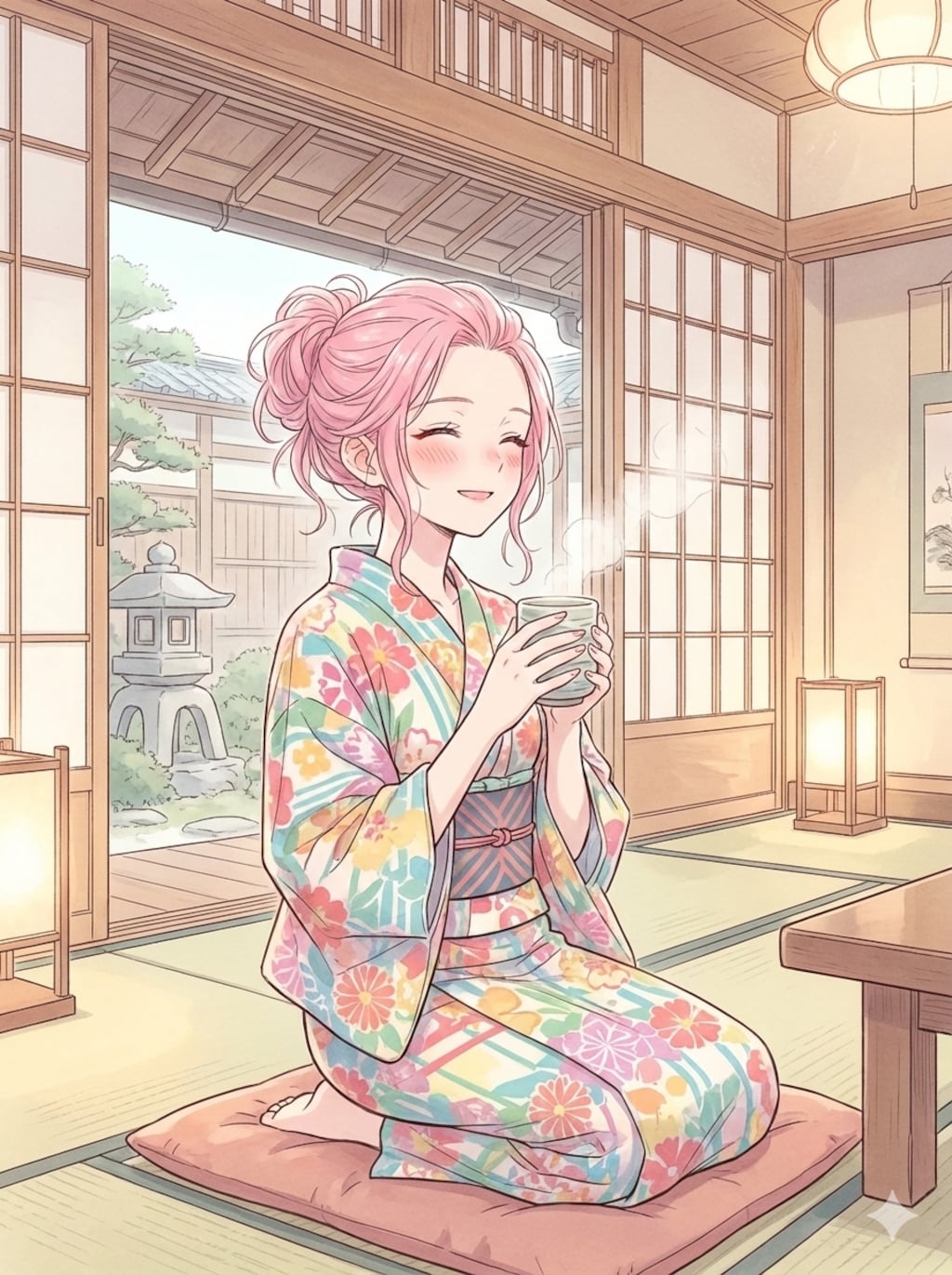 温泉に来たピンク髪ちゃん