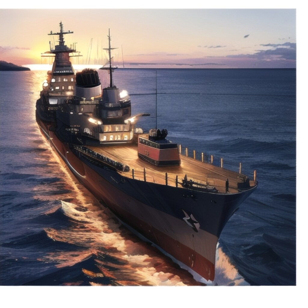 軍艦と夕暮れ