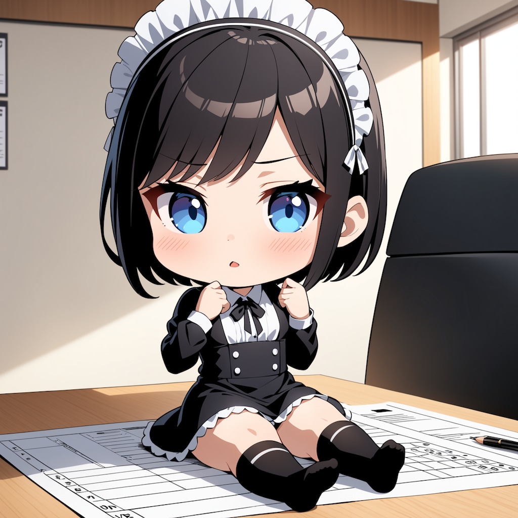 確定申告の時期に働くちびキャラメイドさん達