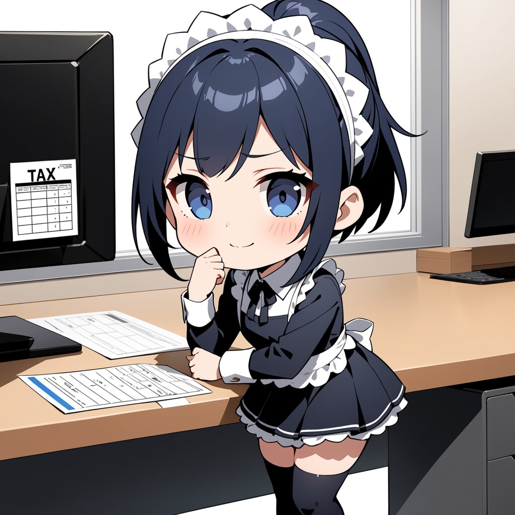 確定申告の時期に働くちびキャラメイドさん達