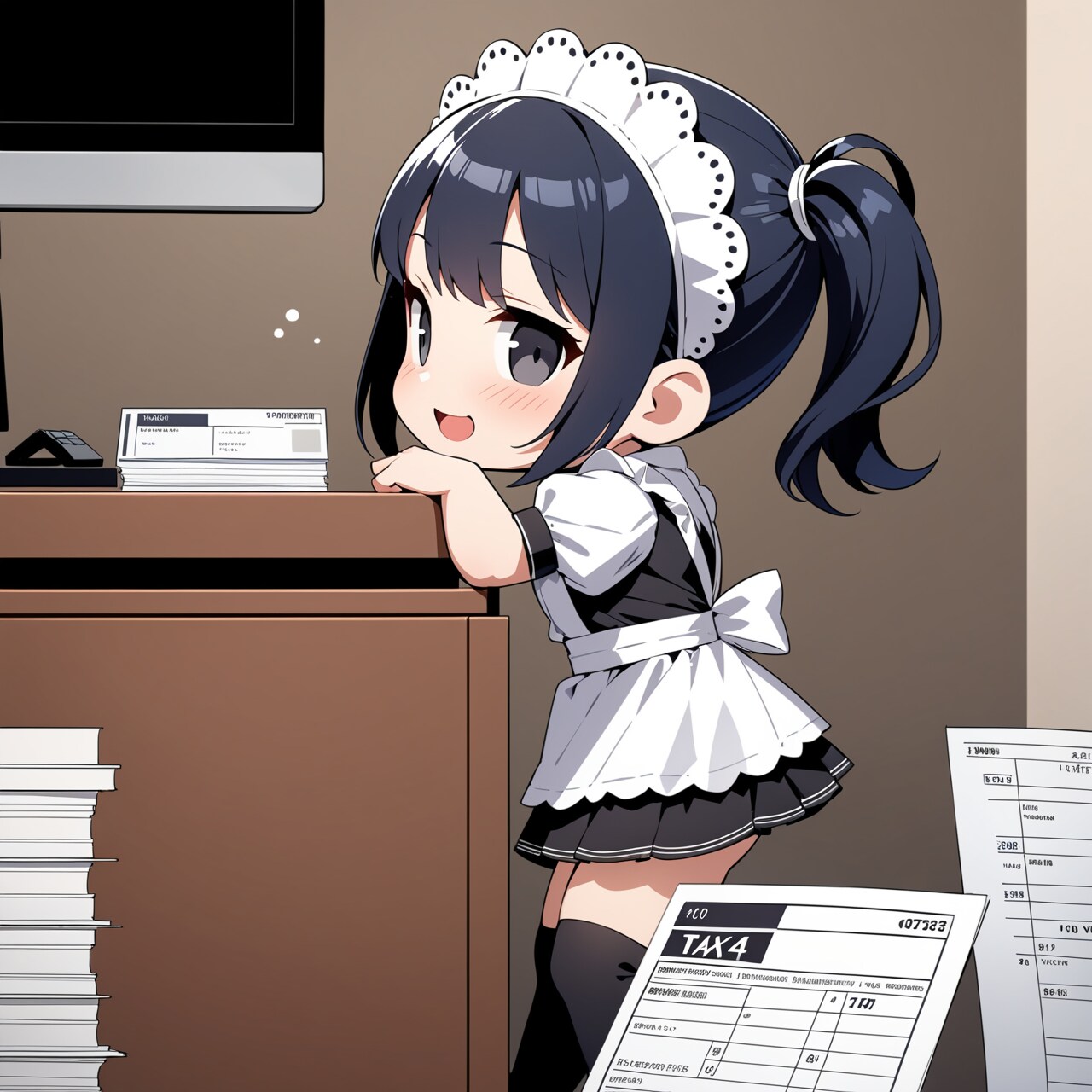 確定申告の時期に働くちびキャラメイドさん達 | の人気AIイラスト・グラビア