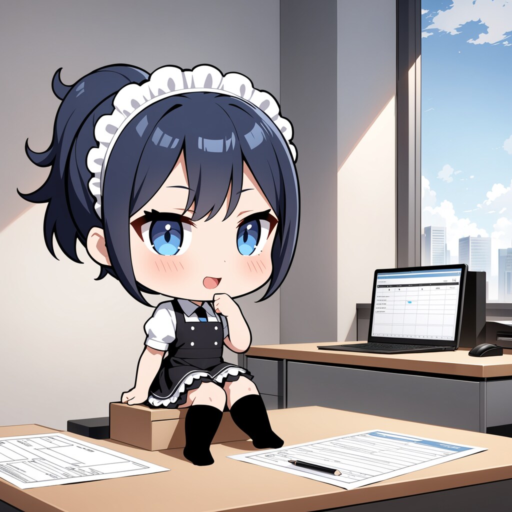 確定申告の時期に働くちびキャラメイドさん達