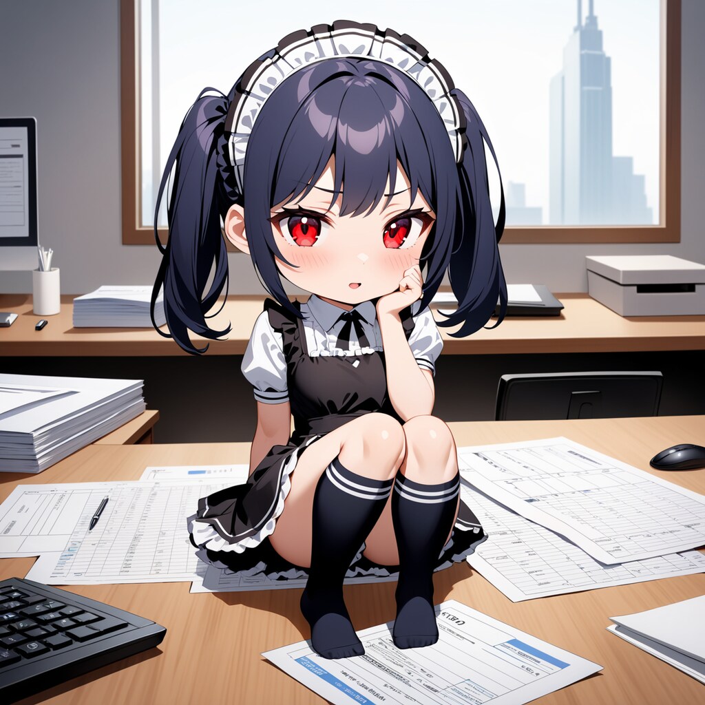 確定申告の時期に働くちびキャラメイドさん達