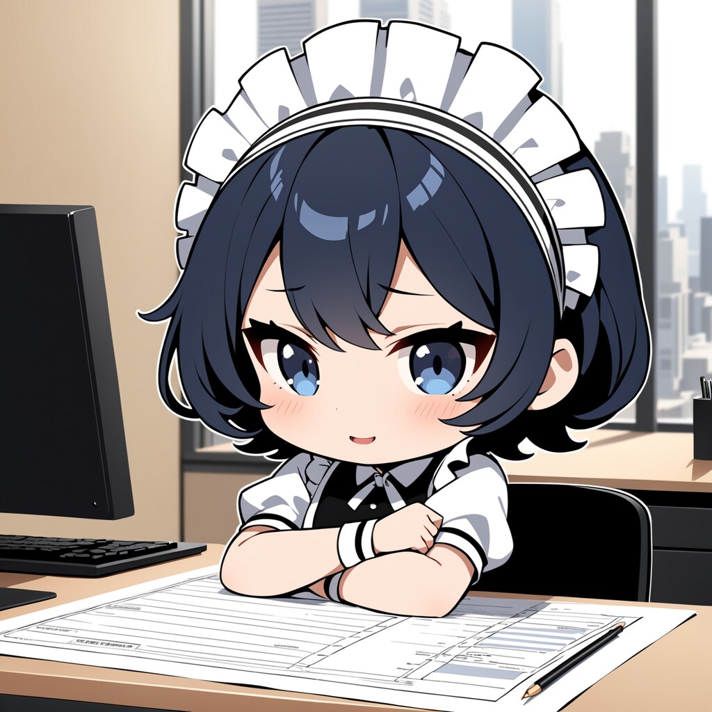 確定申告の時期に働くちびキャラメイドさん達