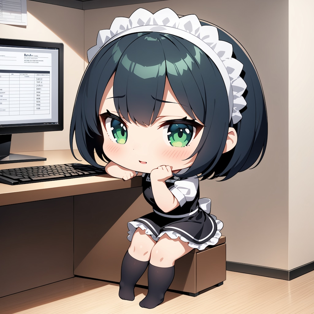 確定申告の時期に働くちびキャラメイドさん達