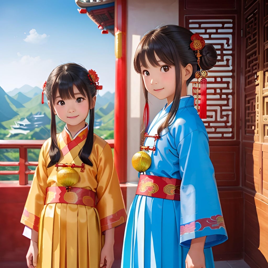 万里の長城と中国服