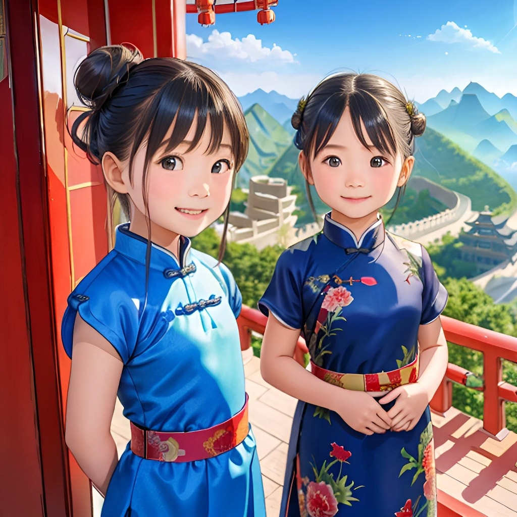 万里の長城と中国服