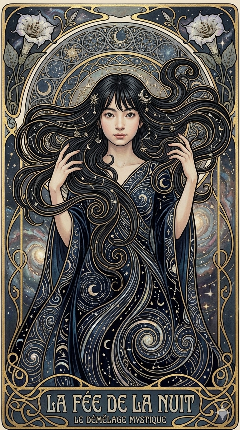 夜の妖精　（アルフォンス・ミュシャの作品を手本にして生成しました）