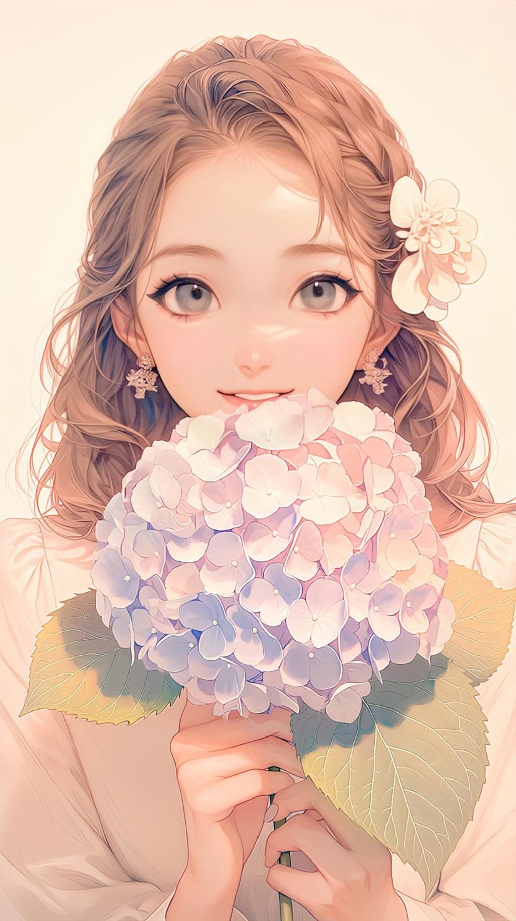 青い紫陽花を抱く彼女の幸せな瞬間